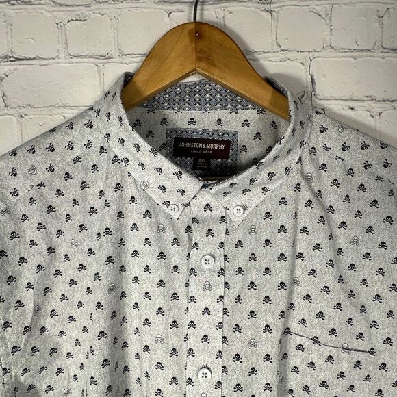 Johnston & Murphy XXL Skull All over Print AOP Button Down Shirt Crossbones - Picture 2 of 10